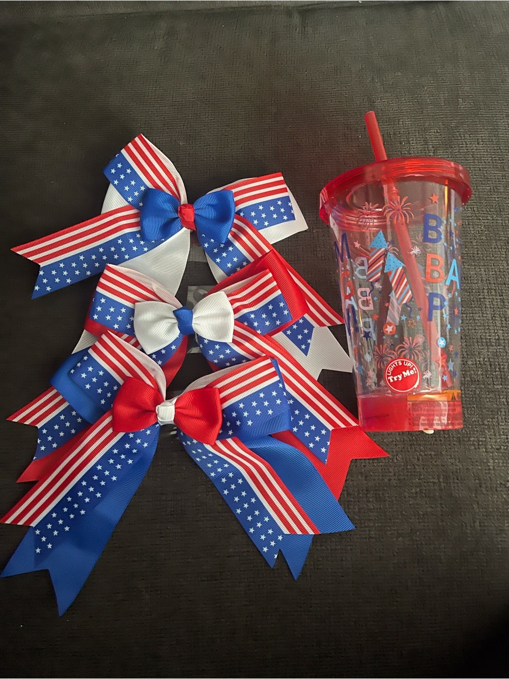 Patriotic Red White Blue Party Bows and Light Up Tumbler